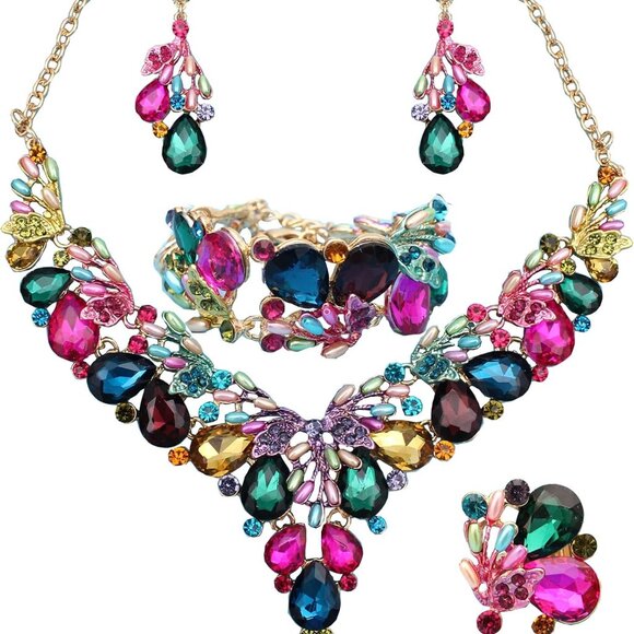 Jewelry Set Gold Plated with Rhinestone Pearl Crystal for Wedding and Party - Picture 1 of 6